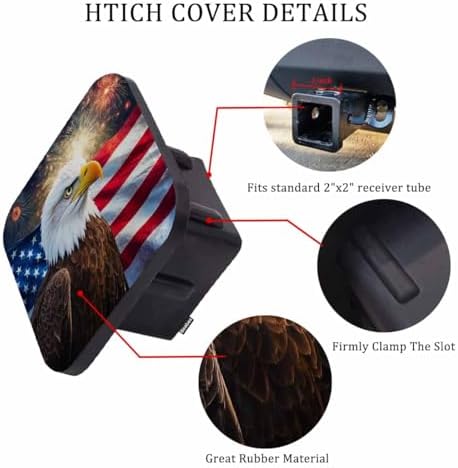 Trailer Hitch Cover for 2" Receivers Bald Eagle American Flag, Grunge Eagle USA - Image 3