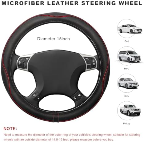 Car Steering Wheel Cover, 15 Inch Anti-Slip Breathable Leather Auto Steering - Image 2