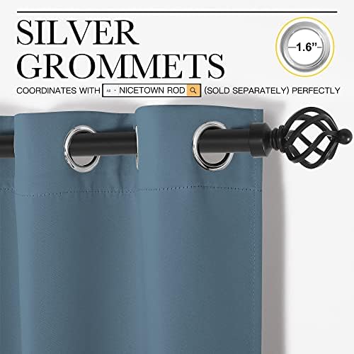 NICETOWN Smoky Blue Blackout Curtains 86 inches Length - Image 2