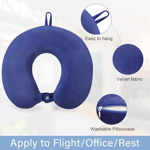 Travel Pillow, Neck Pillows for Airplanes, Memory Foam, Vivid Blue - Image 2