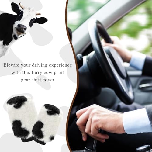 Cow Print Car Shift Knob Cover, Cute Cow Print Anti-Slip Plush Shifter Stick - Image 6