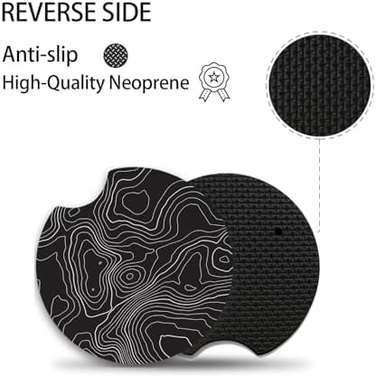 Black Contour Map Cute Cup Holder Coasters, Car Coasters - Image 3