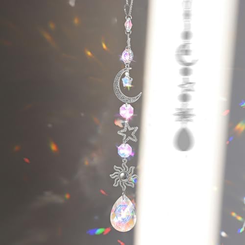 Moon and Star Rear View Mirror Charm, Crystal Boho Car Hanging Decor Cute - Image 2