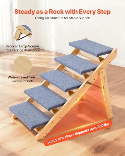 VEVOR Wood Pet Stairs, 5-Step Dog Stairs - Image 3