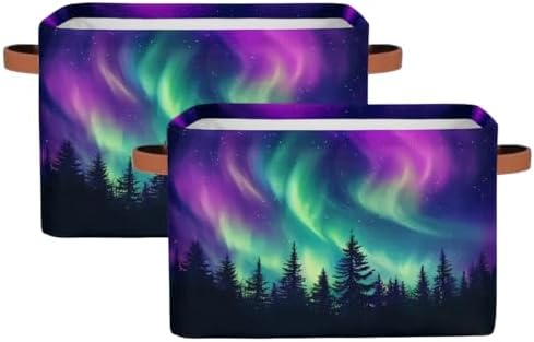 Storage Basket Northern Light Aurora Storage Cube Box Durable Canvas by AUUXVA