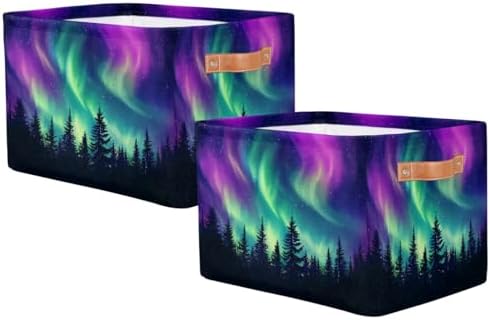 Storage Basket Northern Light Aurora Storage Cube Box Durable Canvas - Image 2