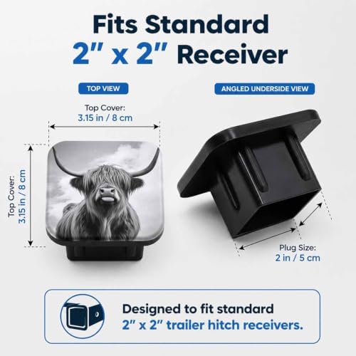 Highland Cattle Cow 2" Hitch Cover, Rubber Towing Hitch Covers Hitch Protector - Image 2