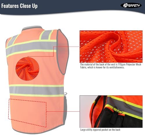 JKSafety Hi-Vis Unisex Surveyor Safety Vest Heavy Duty PPE Inner Pockets - Image 5