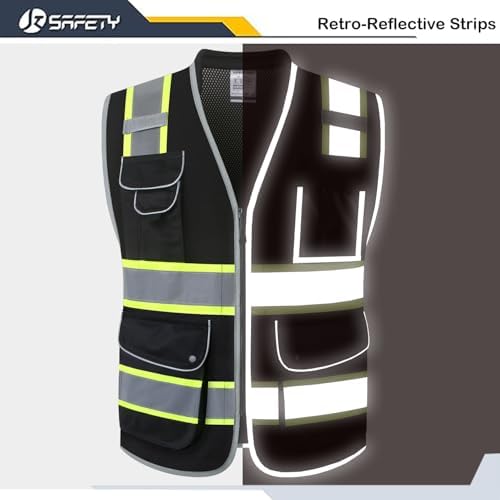 JKSafety Hi Vis Safety Vest for Men Women Cushioned Collar JK101 Black 2XL - Image 3