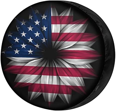 Delerain Spare Tire Cover USA Flag Flower Wheel Covers Waterproof Dust-Proof UV by Delerain