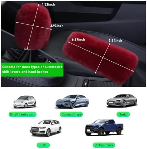 Ziciner 2PCS Plush Car Gear Shift Knob Cover & Handbrake Cover, Comfortable - Image 2