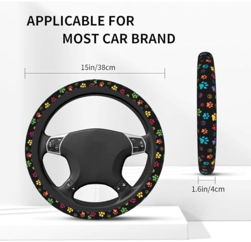 Dog Paw Print Steering Wheel Covers Universal 15 inch Non Slip Neoprene - Image 3