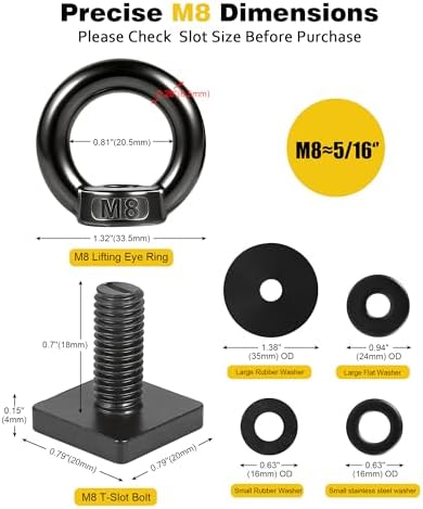 T Track Mount Tie Down Anchor for Roof Rack, M8 Heavy Duty Ring Shaped Eye Bolt - Image 4