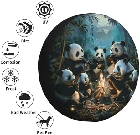 Spare Tire Cover Pandas Sit Around A Campfire Wheel Tire Cover Waterproof Sun - Image 5