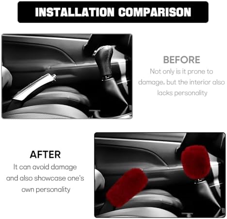 Hovom 2PCS Fluffy Car Gear Shift Knob Cover & Handbrake Cover, Wine Red - Image 6