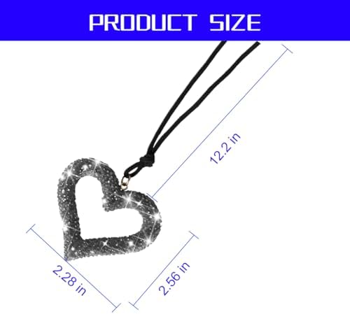 Mandark Crystal Rhinestone Heart Rearview Mirror Pendant, Light Black - Image 2