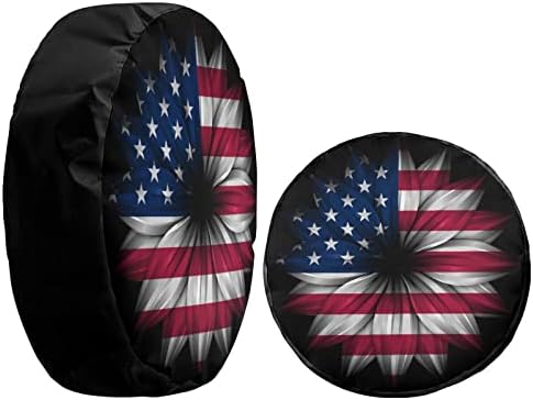 Delerain Spare Tire Cover USA Flag Flower Wheel Covers Waterproof Dust-Proof UV - Image 4