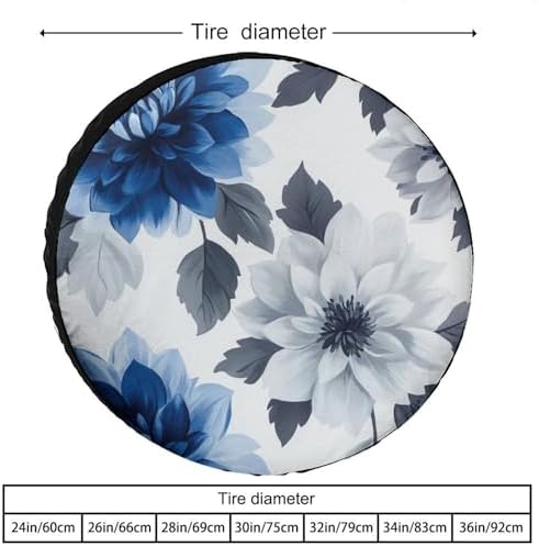 Camping Spare Tire Cover Blue and Grey Dahlia Flower Wheel Protectors Tire - Image 2