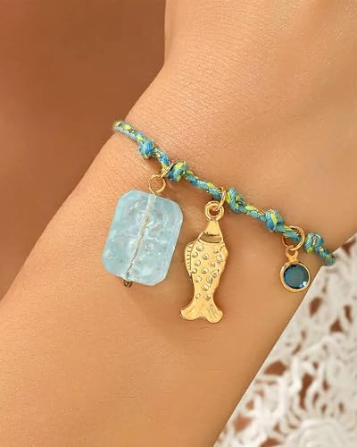 Steering Wheel Charm Accessory Blue Fish Gold Braided Pendant Car Decor - Image 4