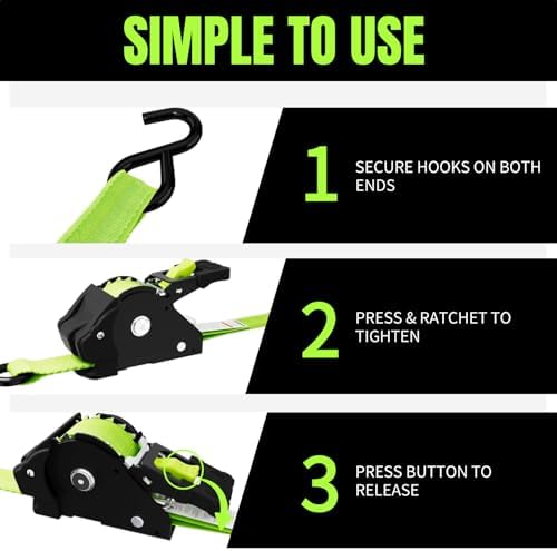 Retractable Ratchet Straps, 1 Inch x 12 Feet, 760lb Break Strength, Self - Image 6