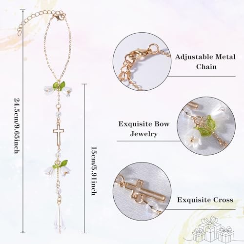 Cross Crystal Car Charm Lily Flower Beaded Mirror Hanging - Image 7