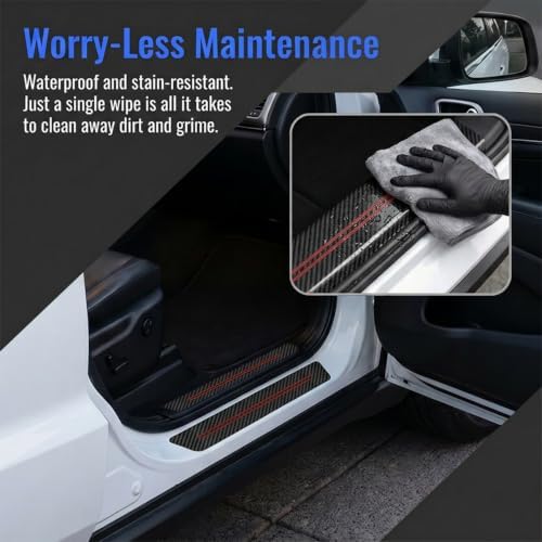 9PCS Carbon Fiber Car Door Entry Guard Sill Protector Cover - Image 4