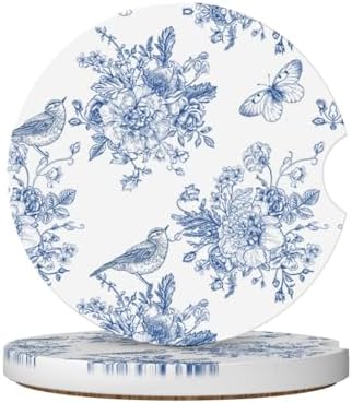 Vintage Blue Flower Car Cup Coaster 2 Pack Ceramic Absorbent Car Coasters 2.56 by Unknown