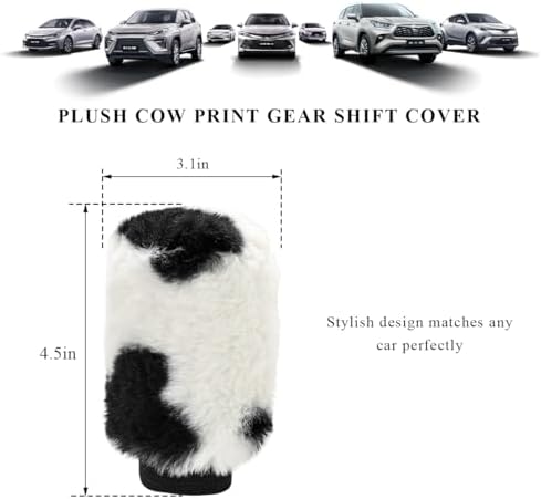 Cow Print Car Shift Knob Cover, Cute Cow Print Anti-Slip Plush Shifter Stick - Image 2