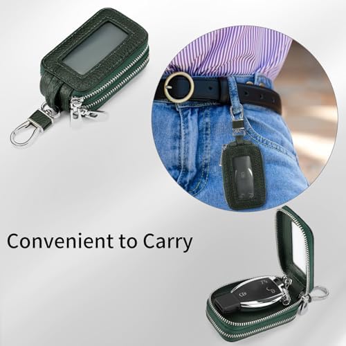 SENDEFN Car Key Fob Case Double Zipper Leather Smart Remote Keychain Protector - Image 6