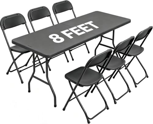 7-Piece Black Plastic 8FT Folding Table by WelcometoEDWINENE