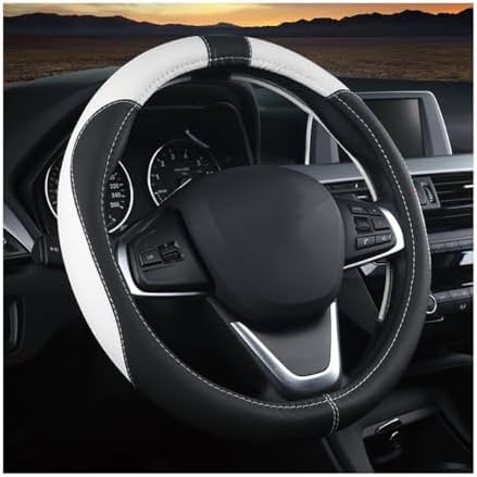 BESULEN 15 Inch Steering Wheel Cover Soft Leather Protector Black/White by BESULEN