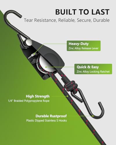 Kayak Straps Tie Downs 8 Pack Set, Adjustable Ratchet Tie Down Straps - Image 2