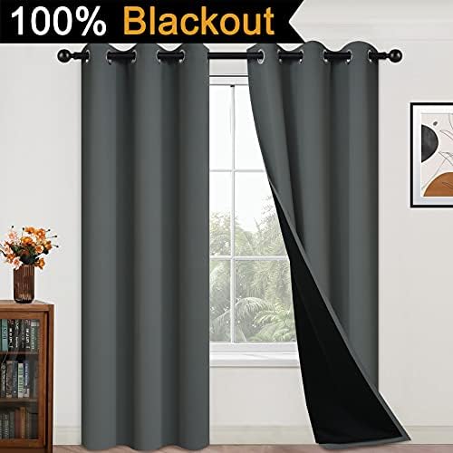 Yakamok Dark Grey 100% Blackout Curtains 84 Inches Long 42" Wide 2 Panels - Image 2