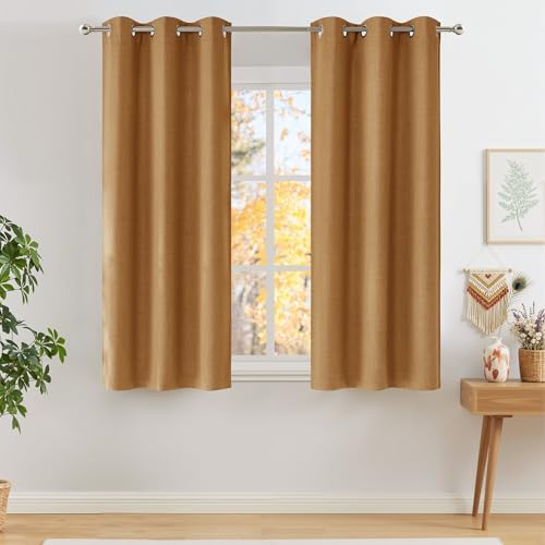 NICETOWN Short Faux Linen Gold Brown Blackout Curtains 63 inches Long by NICETOWN