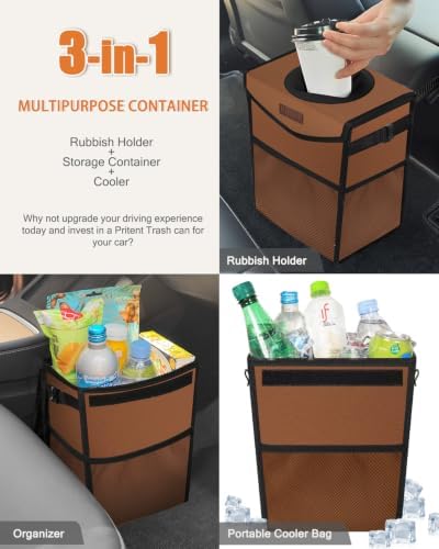Pritent Car Trash Can with Lid Leakproof Car Garbage Bag Vehicle Trash Bin - Image 4