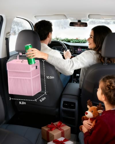 Corduroy Car Trash Can with Lid and Mesh Pockets - Image 2