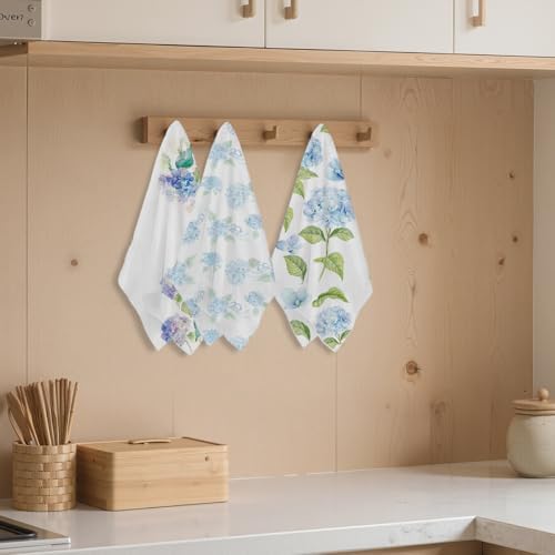 3 Pcs Watercolor Hydrangea Kitchen Towels Decorative Hand Towels - Image 3