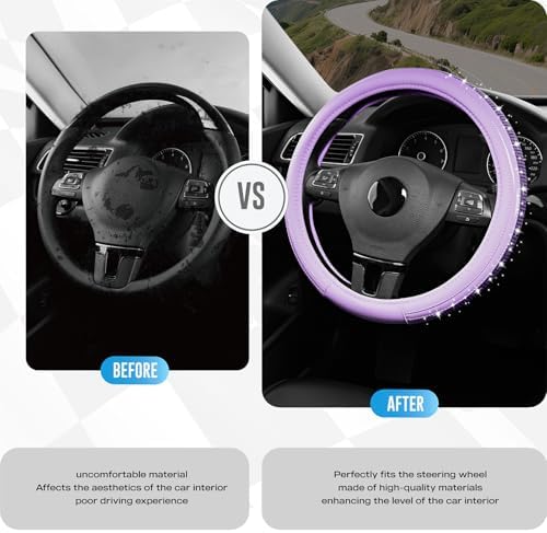 Road Comforts Bling Steering Wheel Cover – Purple Diamond Design, Universal Fit - Image 5