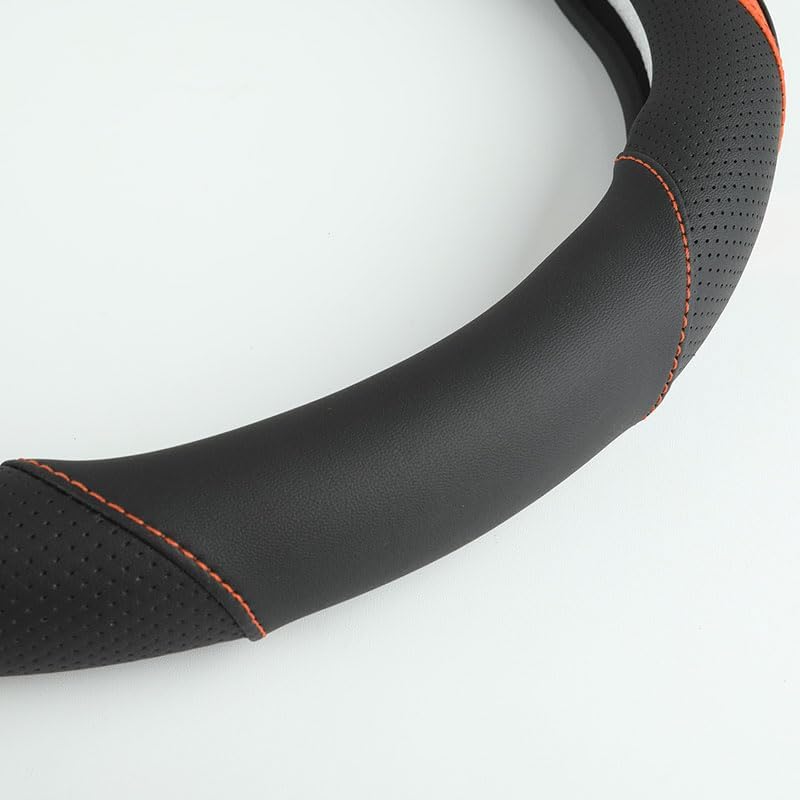 Szttswamp Car Steering Wheel Cover, Microfiber Leather Orange 14.5-15 Inch - Image 6