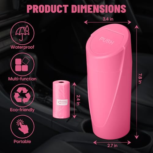 Car Trash Can Bin with Lid-2 Packs Car Garbage Can Cup Holder-Rose Red Mini - Image 6