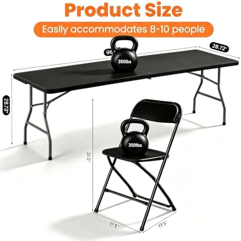 7-Piece Black Plastic 8FT Folding Table - Image 3