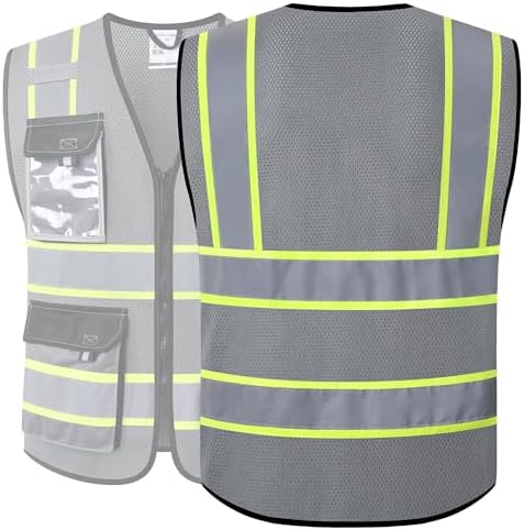 JKSafety Safety Vest for Men Women Hi Vis Reflective Vest JK220 Grey 3XL - Image 5