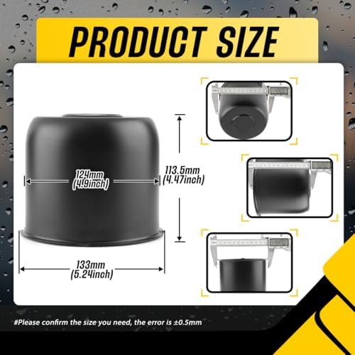 4Pcs 4.9" Stainless Trailer Wheel Center Caps, 4.47" H Matte Black - Image 3