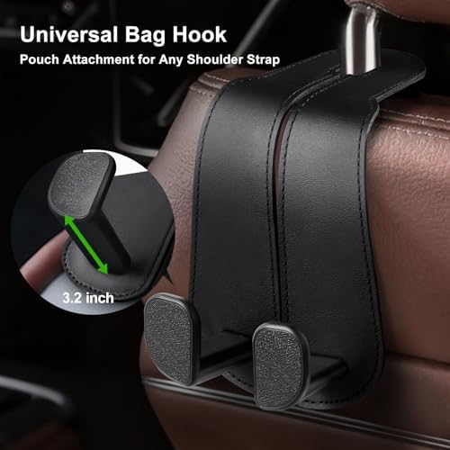 CoBak Extra Wide Car Seat Back Hooks, Premium Stitched Leather Headrest Hangers - Image 2