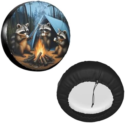 Raccoons Campfire Universal Spare Tire Cover, 17 Inch, Cute Waterproof - Image 2