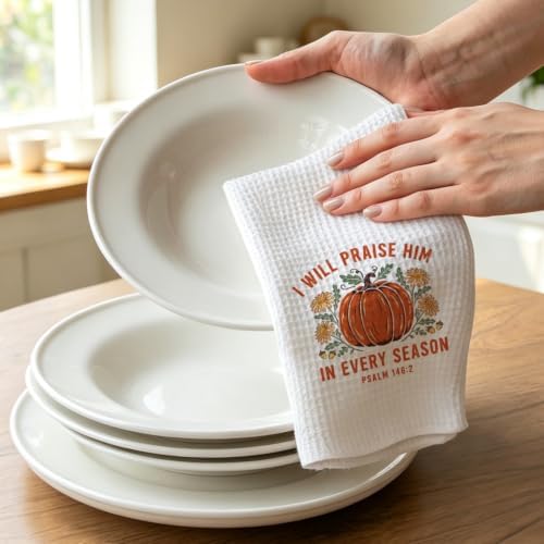 Christian Thanksgiving Kitchen Towel, Fall Pumpkin Bible Verse Dish Towel - Image 3