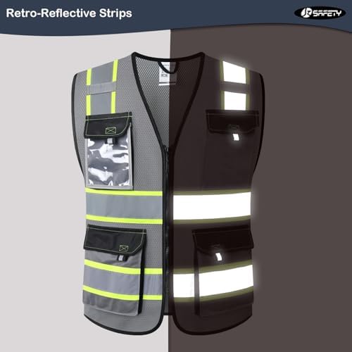 JKSafety Safety Vest for Men Women Hi Vis Reflective Vest JK220 Grey 3XL - Image 2