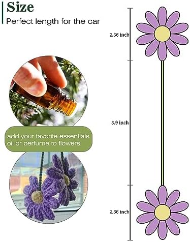 Crochet Daisy Car Accessories for Women Cute Rear View Mirror Hanging Charm - Image 3