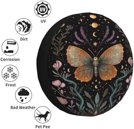 Night Sky Moth Spare Tire Cover Waterproof Wheel Cover 15 Inch Universal Fit - Image 6
