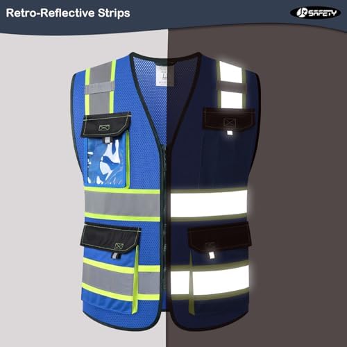 JKSafety Safety Vest for Men Women Hi Vis Reflective Vest JK220 Blue 3XL - Image 2